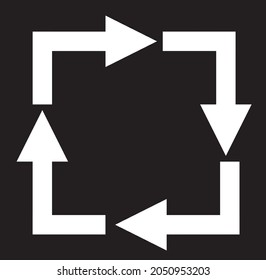 Weiße Kreise, Vektorpfeile. Vektorbogen-Symbol. Einzeln auf schwarzem Hintergrund