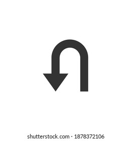 Curved Arrow Icon Isolated on Black and White Vector Graphic