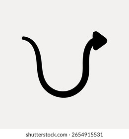 Curved arrow icon on a plain background. Simple, black curved arrow design. Minimalist curved arrow symbol. Perfect for navigation or direction themes. Design element vector.