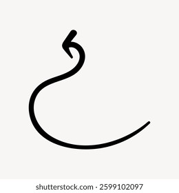 Curved arrow icon on a white background. Simple arrow design, pointing upwards. Minimalist arrow illustration, black arrow line, curved and stylish. Isolated vector illustration.