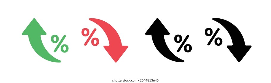 ícone de seta curva com símbolo de porcentagem, crescimento econômico, aumentar, diminuir seta, para cima e para baixo ícone