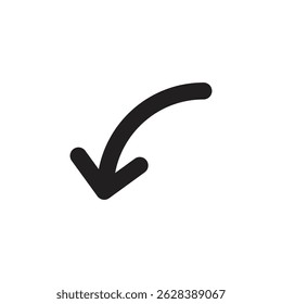 Curved arrow icon pointing downward and right, representing direction, navigation, or movement in minimalistic black design