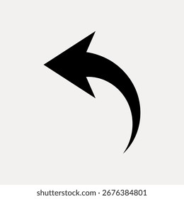 Icono de flecha curva que apunta a la izquierda. Diseño simple de flecha negra. Símbolo de flecha hacia la izquierda. Gráfico de flecha minimalista. Perfecto para la navegación o el uso del Botón trasero. Vector de elemento de diseño.