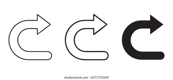 Conjunto de iconos de flecha curva. Símbolos de interfaz de usuario para acciones de Deshacer, retorno y navegación.