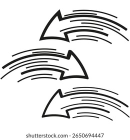 Symbol für gekrümmten Pfeil. Weitläufige Führungshübe. Dynamischer Vektorbogen. Betonung des Bewegungspfades.
