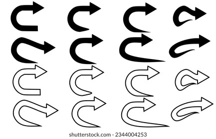 Curved arrow icon vector illustration on white background.