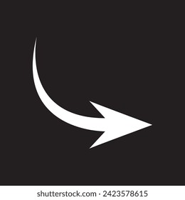 Curved arrow icon vector. Arrow pointer icon sign symbol vector. Arrow right vector icon illustration isolated on black background