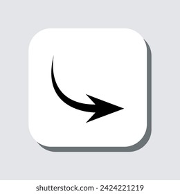 Curved arrow icon vector. Arrow pointer sign symbol in trendy flat style. Arrow right vector icon illustration in square isolated on gray background