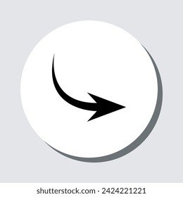 Curved arrow icon vector. Arrow pointer sign symbol in trendy flat style. Arrow right vector icon illustration in circle isolated on gray background