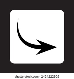 Curved arrow icon vector. Arrow pointer logo design. Arrow right vector icon illustration in square isolated on black background