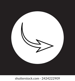 Curved arrow icon vector. Arrow pointer logo design. Arrow right vector icon illustration in circle isolated on black background