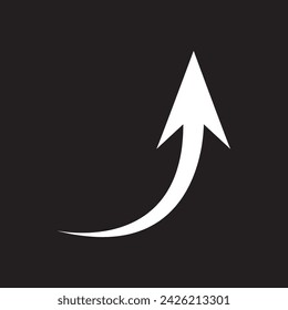 Curved arrow icon vector. Arrow pointer icon sign symbol vector. Arrow up vector icon illustration isolated on black background