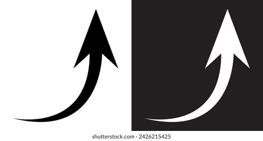 Curved arrow icon vector. Arrow pointer icon sign symbol in trendy flat style. Arrow up vector icon illustration isolated on white and black background