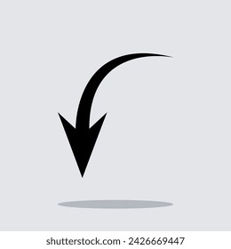 Curved arrow icon vector. Arrow pointer icon sign symbol vector. Arrow down vector icon illustration isolated on gray background