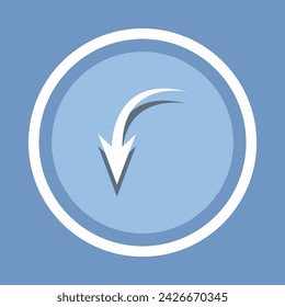 Curved arrow icon vector. Arrow pointer icon vector in trendy flat style. Arrow down icon image, Arrow down icon illustration isolated on blue background