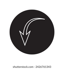 Curved arrow icon vector. Arrow pointer logo design. Arrow down vector icon illustration in circle isolated on white background