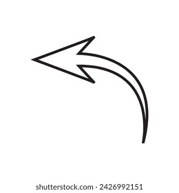 Curved arrow icon vector. Arrow pointer icon sign symbol vector. Arrow left vector icon illustration isolated on white background