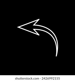 Curved arrow icon vector. Arrow pointer icon sign symbol vector. Arrow left vector icon illustration isolated on black background