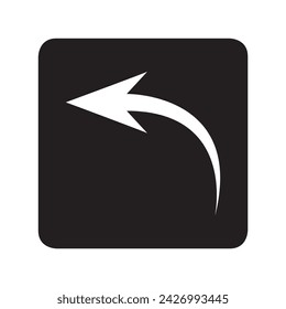 Curved arrow icon vector. Arrow pointer logo design. Arrow left vector icon illustration in square isolated on white background