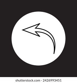 Curved arrow icon vector. Arrow pointer logo design. Arrow left vector icon illustration in circle isolated on black background