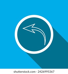 Curved arrow icon vector. Arrow pointer icon vector in trendy flat style. Arrow left icon image, Arrow left icon illustration isolated on blue background