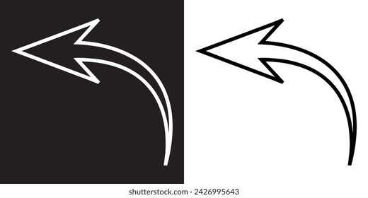 Curved arrow icon vector. Arrow pointer icon sign symbol in trendy flat style. Arrow down vector icon illustration isolated on black and white background