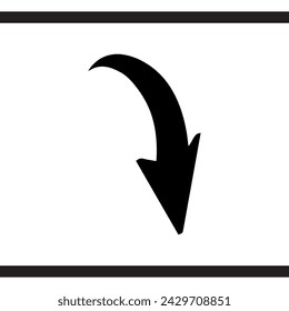 Curved arrow icon vector. Arrow pointer icon sign symbol vector. Arrow down vector icon illustration isolated on white background