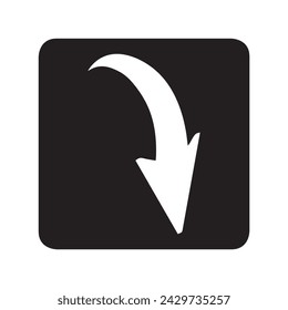 Curved arrow icon vector. Arrow pointer logo design. Arrow down vector icon illustration in square isolated on white background