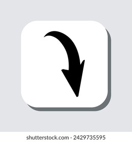 Curved arrow icon vector. Arrow pointer sign symbol in trendy flat style. Arrow down vector icon illustration in square isolated on gray background
