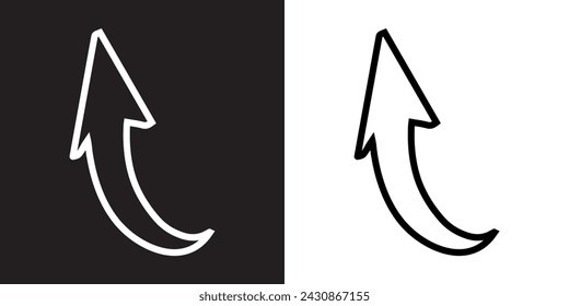 Curved arrow icon vector. Arrow pointer icon sign symbol in trendy flat style. Arrow up vector icon illustration isolated on black and white background