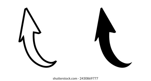 Curved arrow icon vector. Arrow pointer icon sign symbol vector. Arrow up vector icon illustration isolated on white background