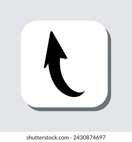 Curved arrow icon vector. Arrow pointer sign symbol in trendy flat style. Arrow up vector icon illustration in square isolated on gray background