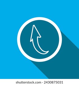 Curved arrow icon vector. Arrow pointer icon vector in trendy flat style. Arrow up icon image, Arrow up icon illustration isolated on blue background