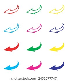 Curved arrow icon vector. Arrow pointer icon sign symbol in trendy flat style. Set elements in colored icons. Arrow left vector icon illustration isolated on white background