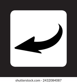 Curved arrow icon vector. Arrow pointer logo design. Arrow left vector icon illustration in square isolated on black background