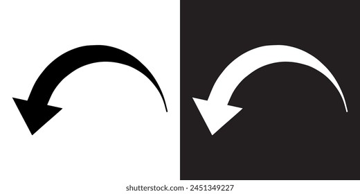Curved arrow icon vector. Arrow pointer icon sign symbol in trendy flat style. Arrow down vector icon illustration isolated on white and black background