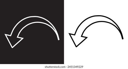 Curved arrow icon vector. Arrow pointer icon sign symbol in trendy flat style. Arrow down vector icon illustration isolated on black and white background