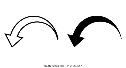 Curved arrow icon vector. Arrow pointer icon sign symbol vector. Arrow down vector icon illustration isolated on white background