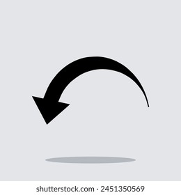 Curved arrow icon vector. Arrow pointer icon sign symbol vector. Arrow down vector icon illustration isolated on gray background