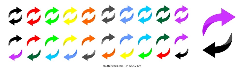 Curved arrow icon vector set. Collection of colorful right direction arrows symbol design. Flat icon..