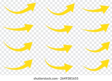 Ícones de seta curva. setas curvas definidas. Coleção de símbolos de seta. Ilustração vetorial dos ícones de seta curva. 
