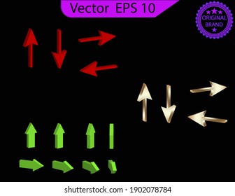 Curved arrow icons set. 3D arrows. Down and up 3d arrows. Red signs with reflection. Vector illustration.