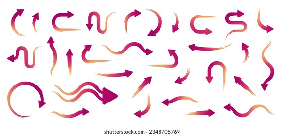 curved arrow icons - set of brush stroke style curved arrow icons, straight and curved arrows. icon element for web