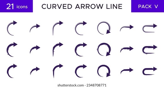 curved arrow icons - set of brush stroke style curved arrow icons, straight and curved arrows. icon element for web