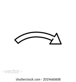 Curved arrow line icon. Simple outline style. Set, graphic, growth, round, direction, right, twist concept. Vector illustration isolated. Editable stroke. EPS 10
