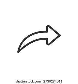 Gekrümmter Pfeil, lineares Symbol. Richtungswechsel und Umleitungsaktion. Linie mit editierbarem Strich.