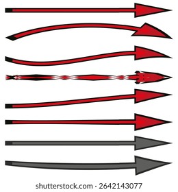 Curved arrow lines. Directional motion graphics. Dynamic speed symbol. Vector design element.