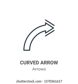 Curved arrow outline vector icon. Thin line black curved arrow icon, flat vector simple element illustration from editable arrows concept isolated on white background