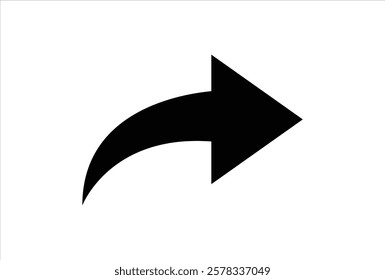 Curved arrow png, black curved arrow icon isolated on transparent background vector template