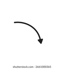 A curved arrow pointing downwards is a visual symbol that indicates direction, movement, or a specific path. It is often used to guide or provide information.